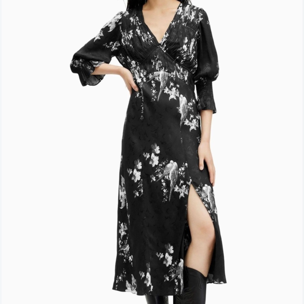 All Saints Ani Iona Floral Smocked Midi Dress NWT
